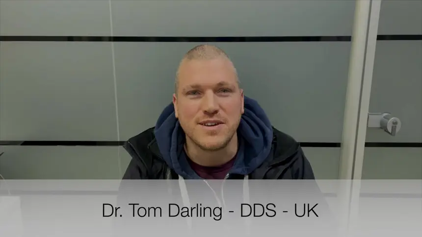 Dr Tom Darling DDS, United Kingdom, talking to camera about the course